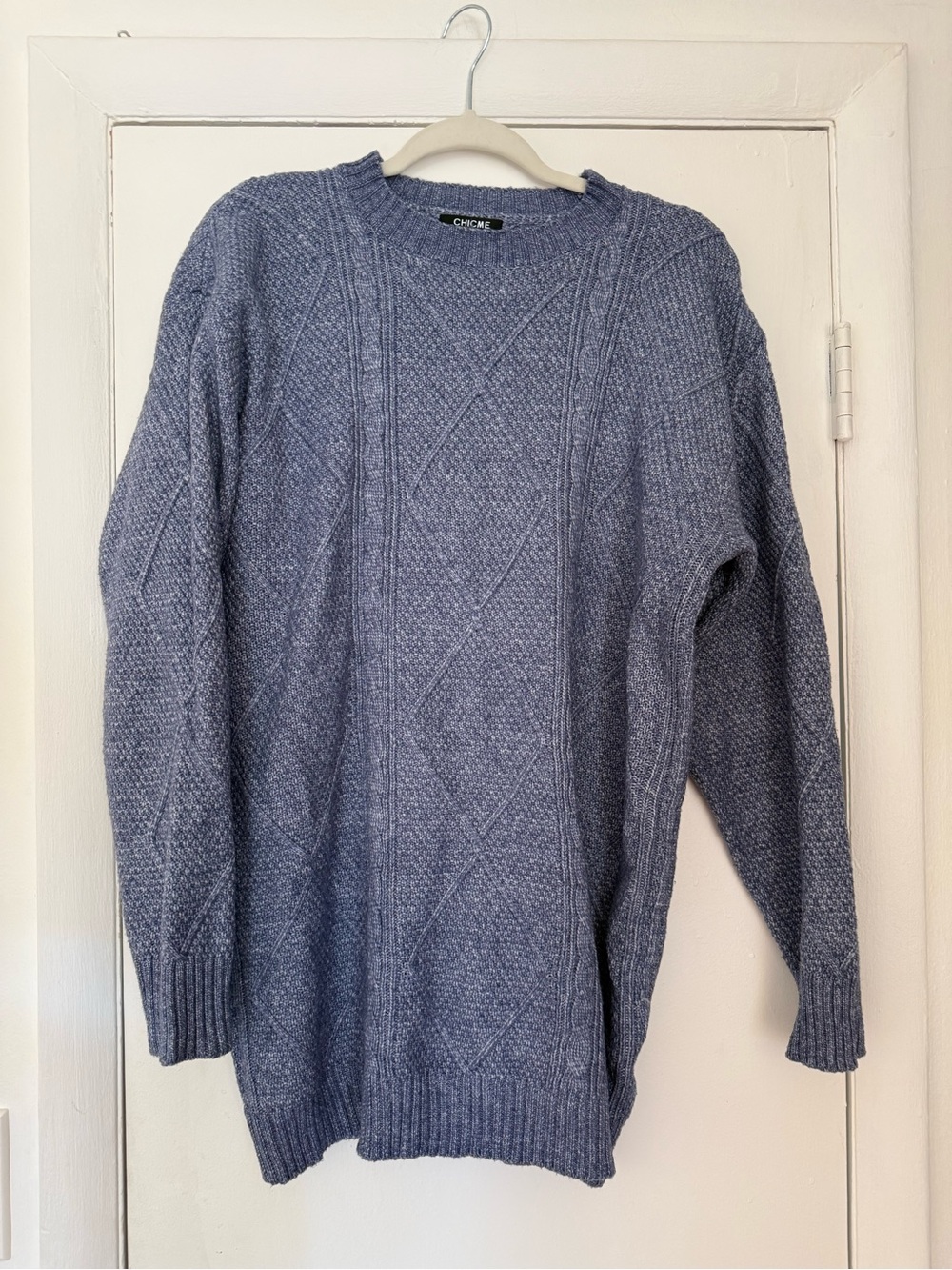 Blue Cable Knit Sweater Dress